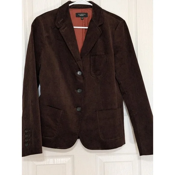 Talbots Women's Brown Corduroy Blazer Jacket Size 10 Classic Single Breasted - Picture 11 of 11